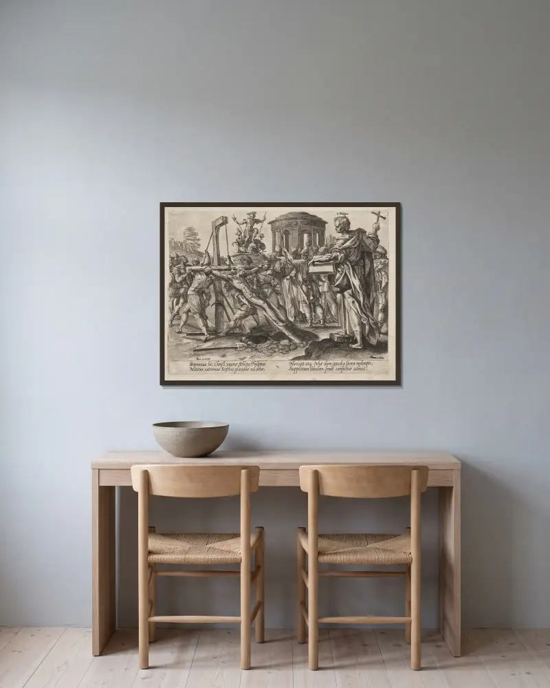 St. Philippus av Hendrick Goltzius inramad på en vägg