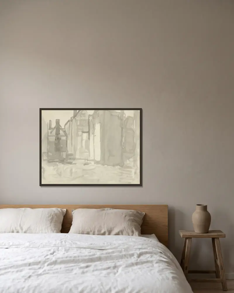 Baustelle an der Sint Agnietenstraat in Amsterdam von George Hendrik Breitner gerahmt an einer Wand