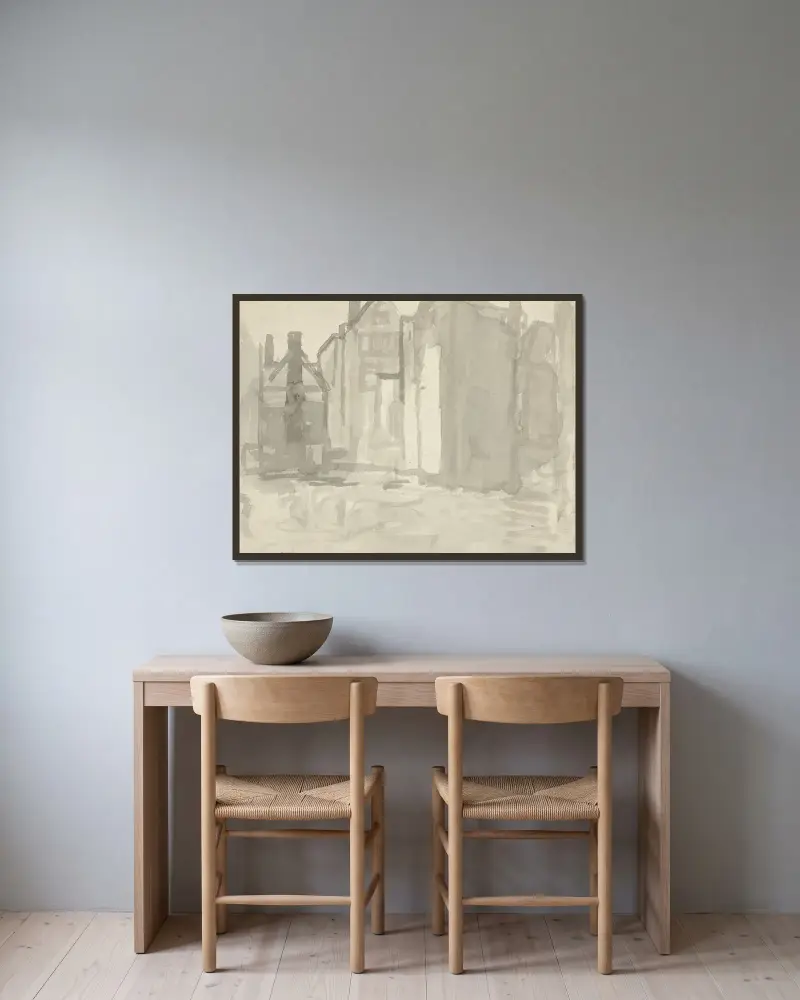 Baustelle an der Sint Agnietenstraat in Amsterdam von George Hendrik Breitner gerahmt an einer Wand