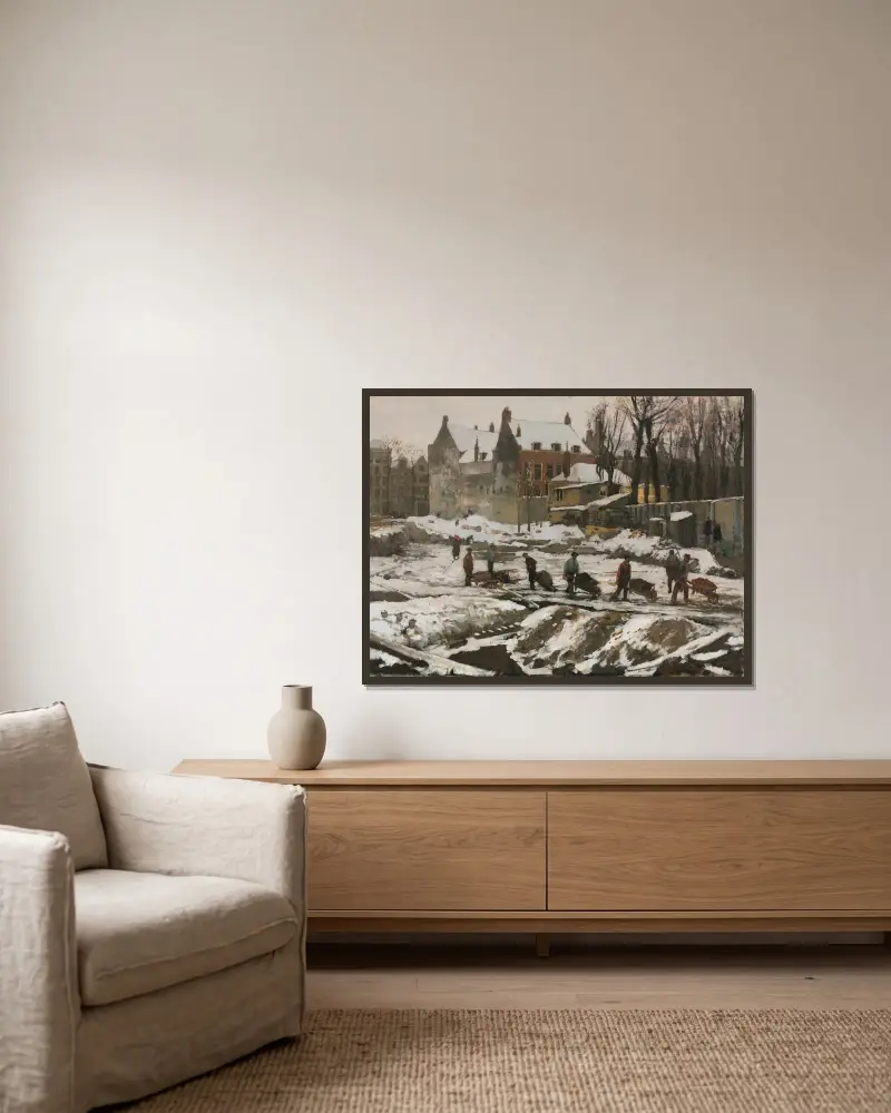Staveniště v Amsterdamu, George Hendrik Breitner v rámu na stěně