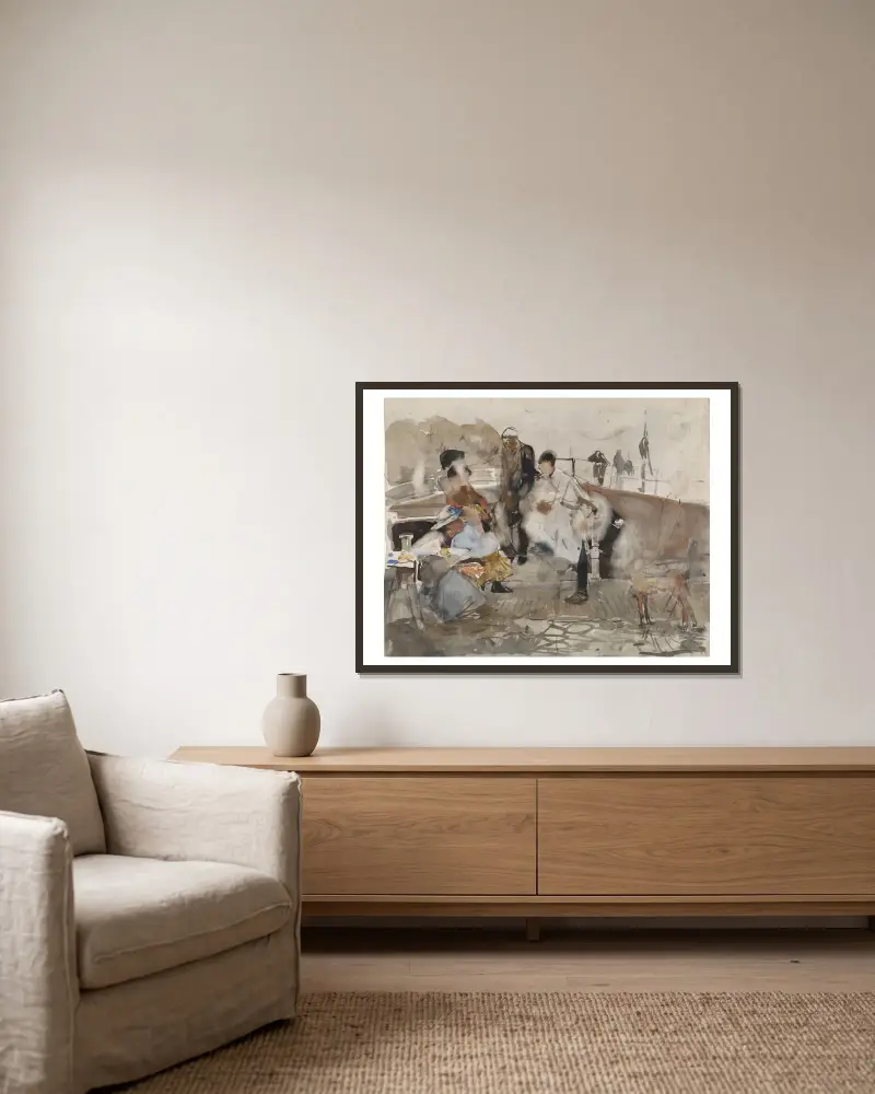 Gesellschaft auf einem Boot von George Hendrik Breitner gerahmt an einer Wand