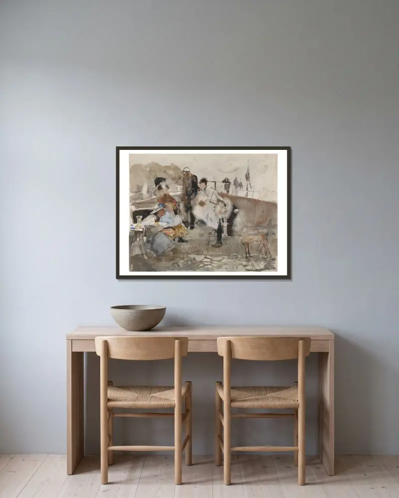 Gesellschaft auf einem Boot von George Hendrik Breitner gerahmt an einer Wand