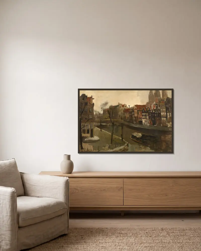 Prinsengracht in Amsterdam von George Hendrik Breitner gerahmt an einer Wand