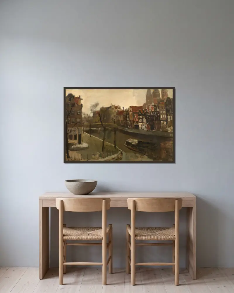 Prinsengracht in Amsterdam von George Hendrik Breitner gerahmt an einer Wand