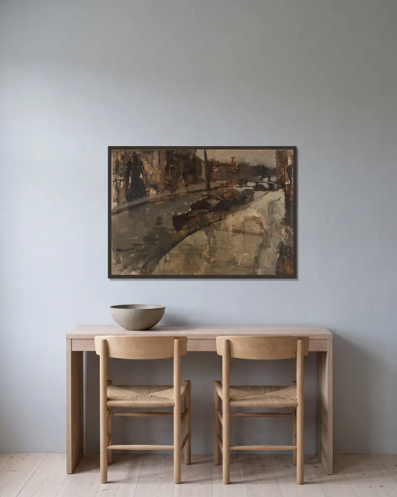 Prinsengracht nära Lauriergracht, Amsterdam av George Hendrik Breitner inramad på en vägg