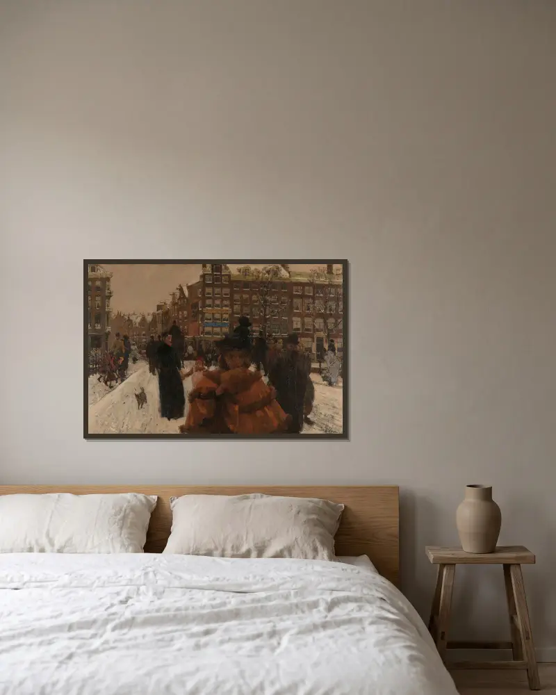 Singelbron vid Paleisstraat i Amsterdam av George Hendrik Breitner inramad på en vägg