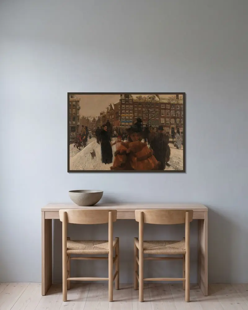 Singelbron vid Paleisstraat i Amsterdam av George Hendrik Breitner inramad på en vägg