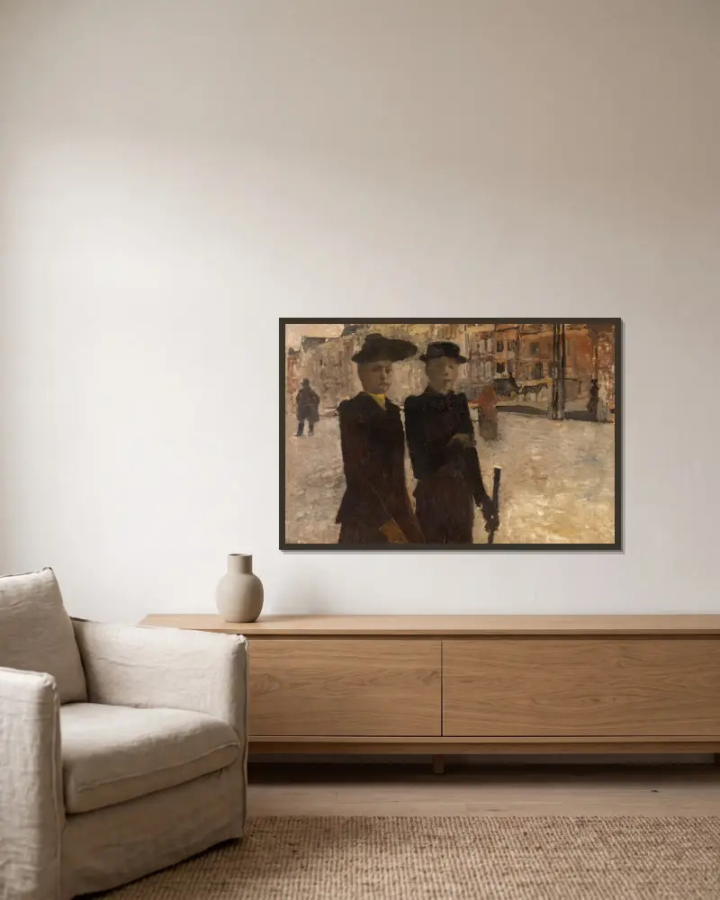 Kvinnor på Rokin i Amsterdam av George Hendrik Breitner inramad på en vägg