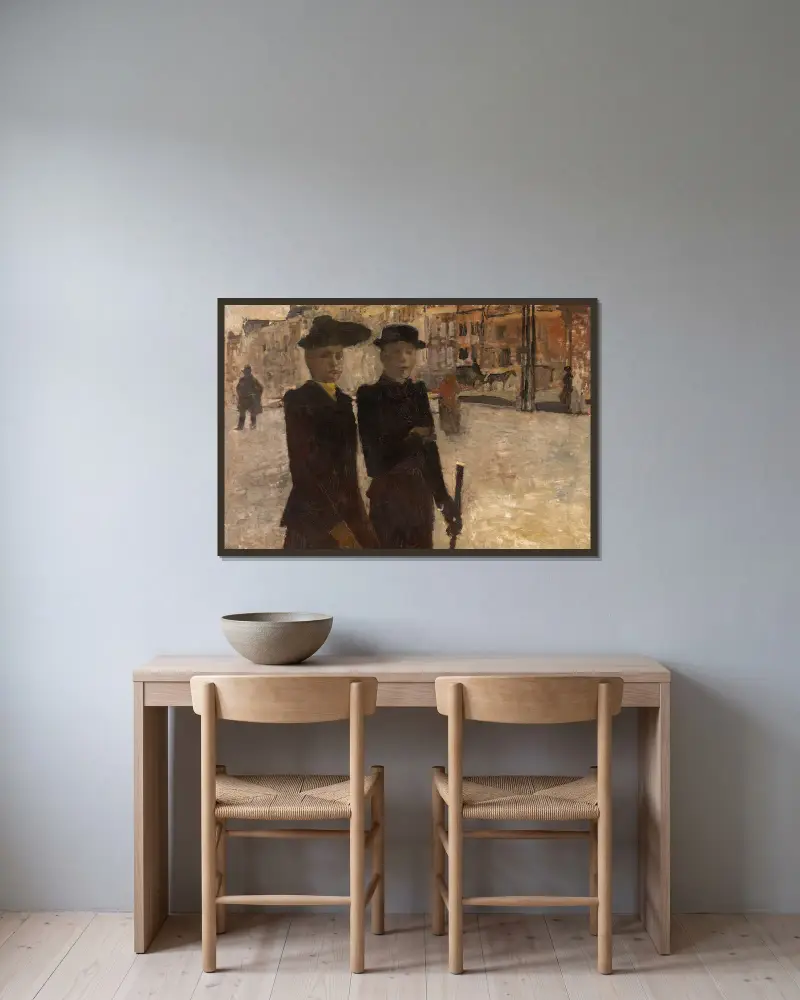 Kvinnor på Rokin i Amsterdam av George Hendrik Breitner inramad på en vägg