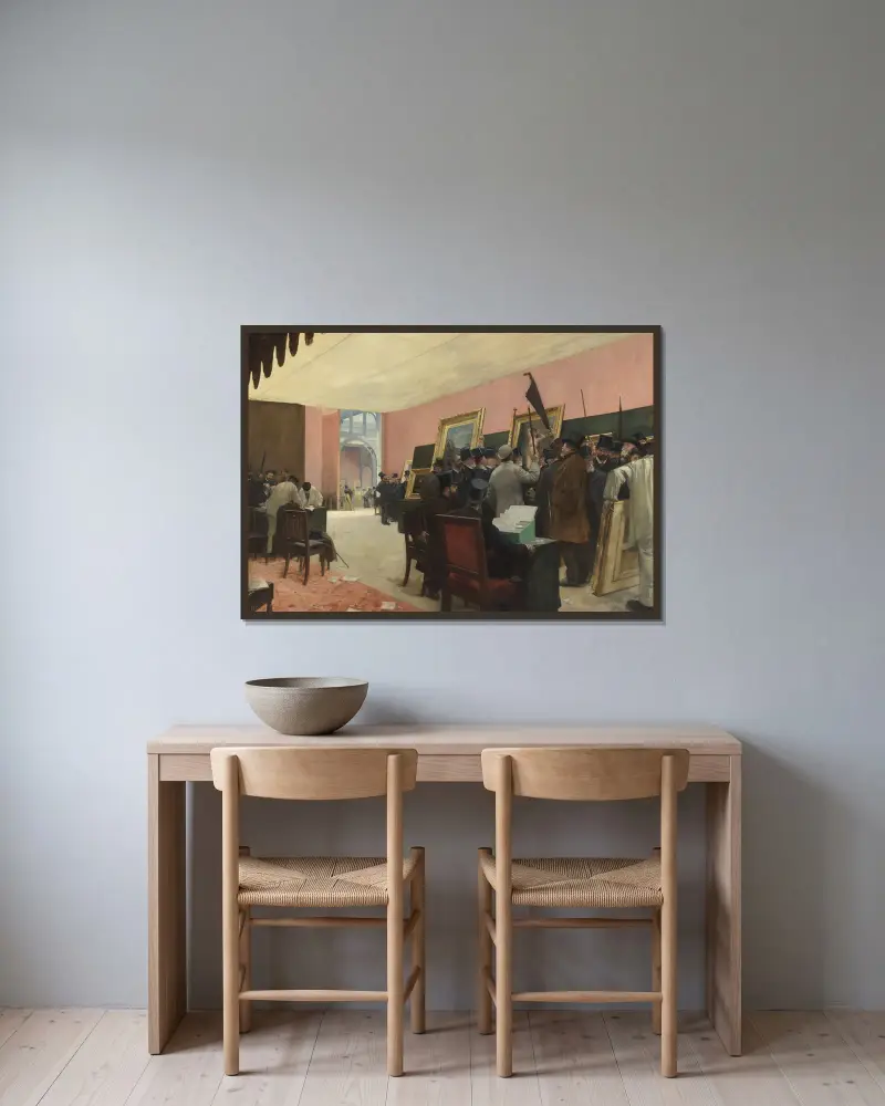 Ett sammanträde i målerijuryn av Henri Gervex inramad på en vägg