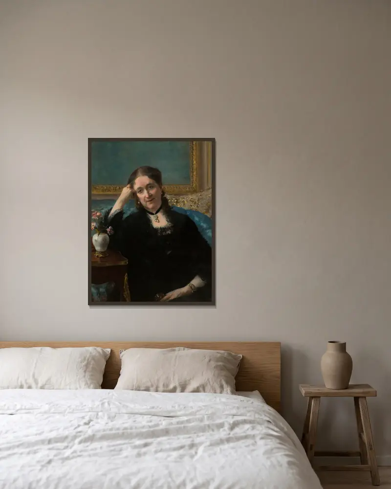 Portrait de Madame Blerzy av Henri Gervex inramad på en vägg