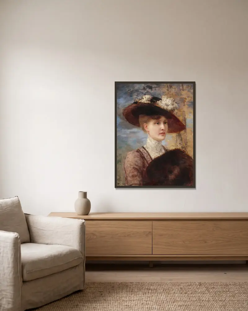 Porträtt av Madame de Lorgeril av Henri Gervex inramad på en vägg