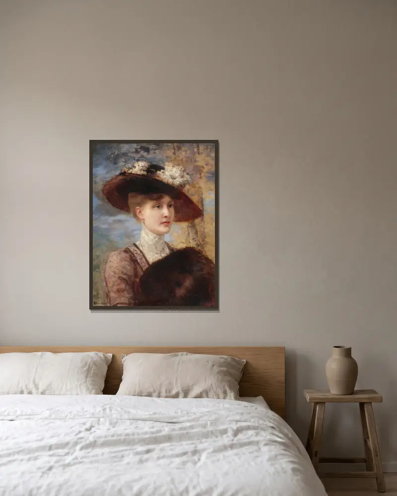 Porträtt av Madame de Lorgeril av Henri Gervex inramad på en vägg