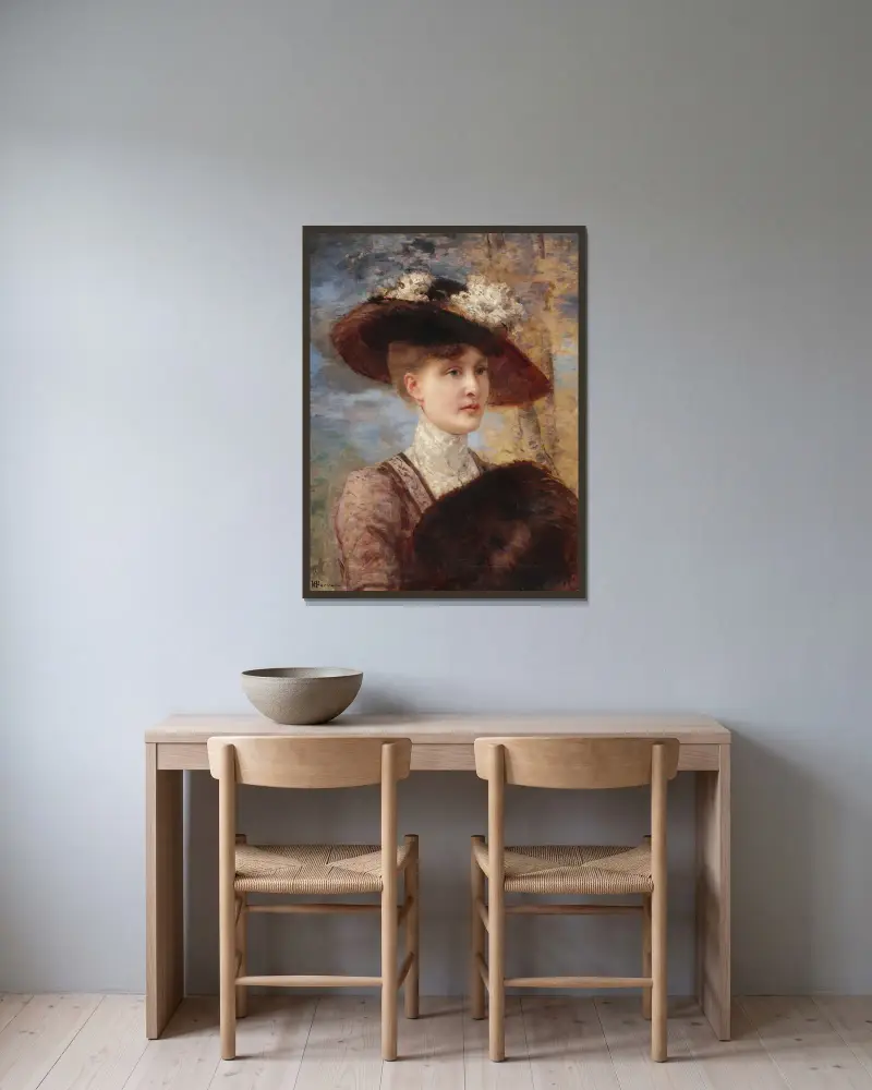 Porträtt av Madame de Lorgeril av Henri Gervex inramad på en vägg