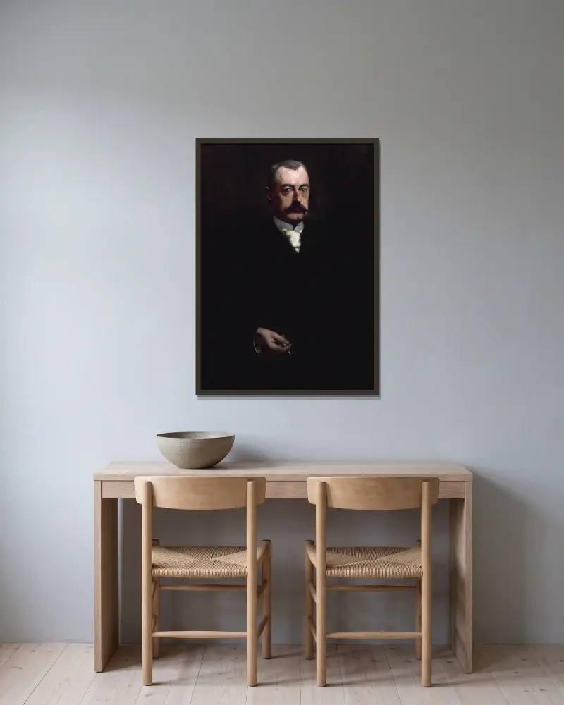 Porträtt av Pierre Waldeck-Rousseau (1846–1904), politiker av Henri Gervex inramad på en vägg