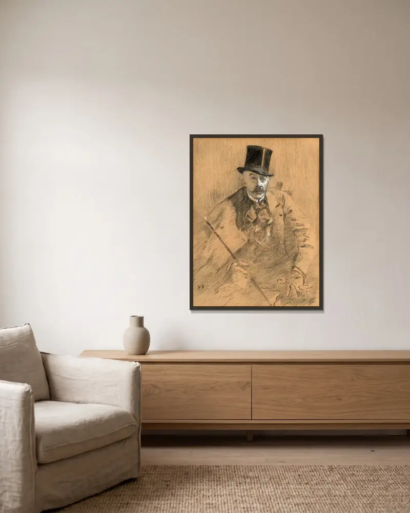 Porträtt av målaren Alfred Stevens av Henri Gervex inramad på en vägg