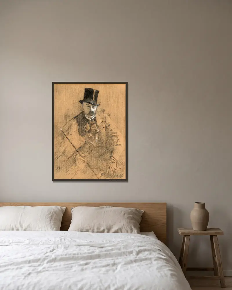 Porträtt av målaren Alfred Stevens av Henri Gervex inramad på en vägg