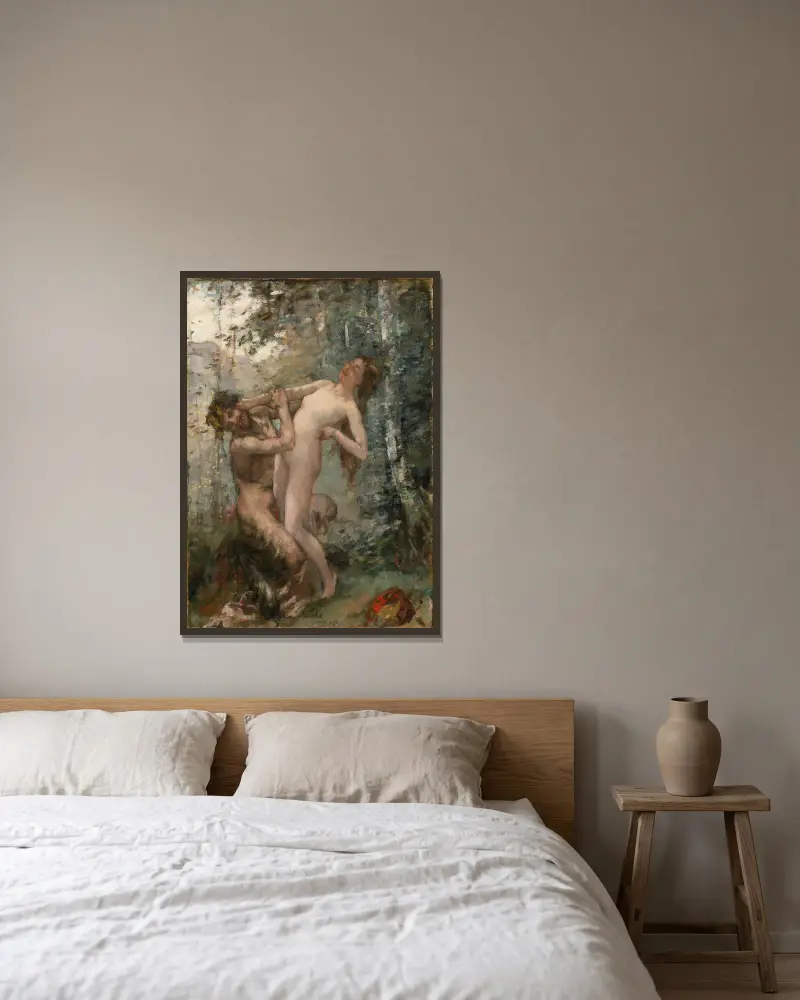 Satyr und Bacchantin von Henri Gervex gerahmt an einer Wand
