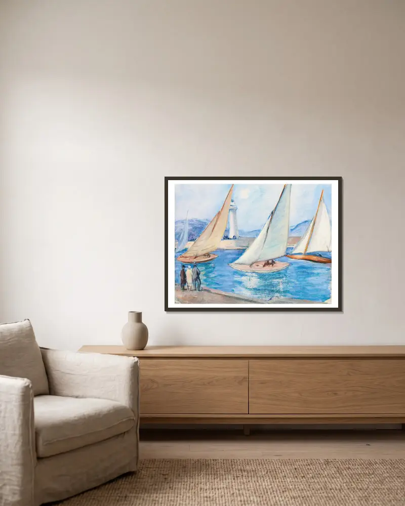 Kappsegling i söder, Saint-Tropez av Henri Lebasque inramad på en vägg