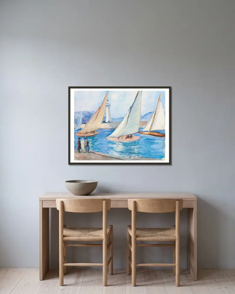 Kappsegling i söder, Saint-Tropez av Henri Lebasque inramad på en vägg