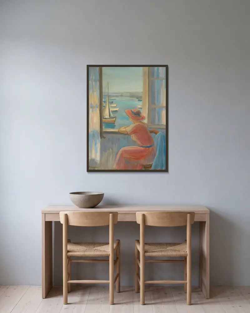 Devant La Fenêtre, Ile D’yeu av Henri Lebasque inramad på en vägg