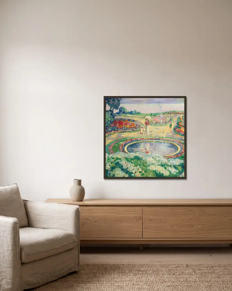 Le Jardin Fleuri av Henri Lebasque inramad på en vägg