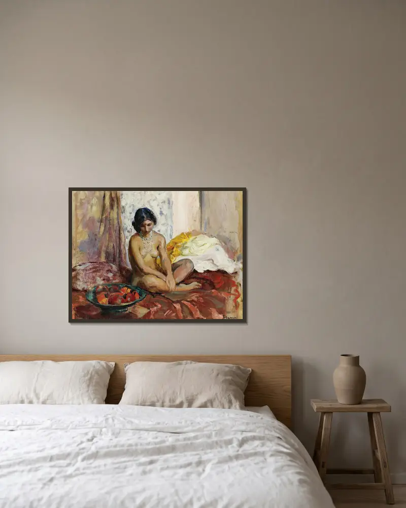 Egyptiskan vid fruktfatet av Henri Lebasque inramad på en vägg