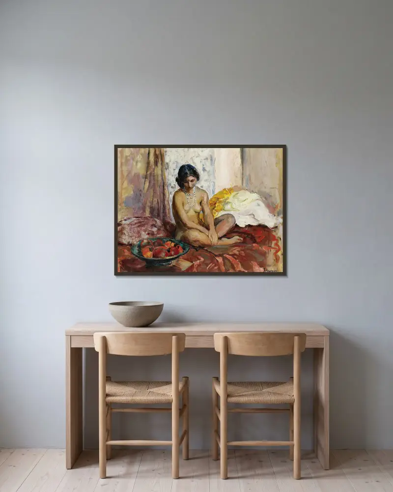 Egyptiskan vid fruktfatet av Henri Lebasque inramad på en vägg