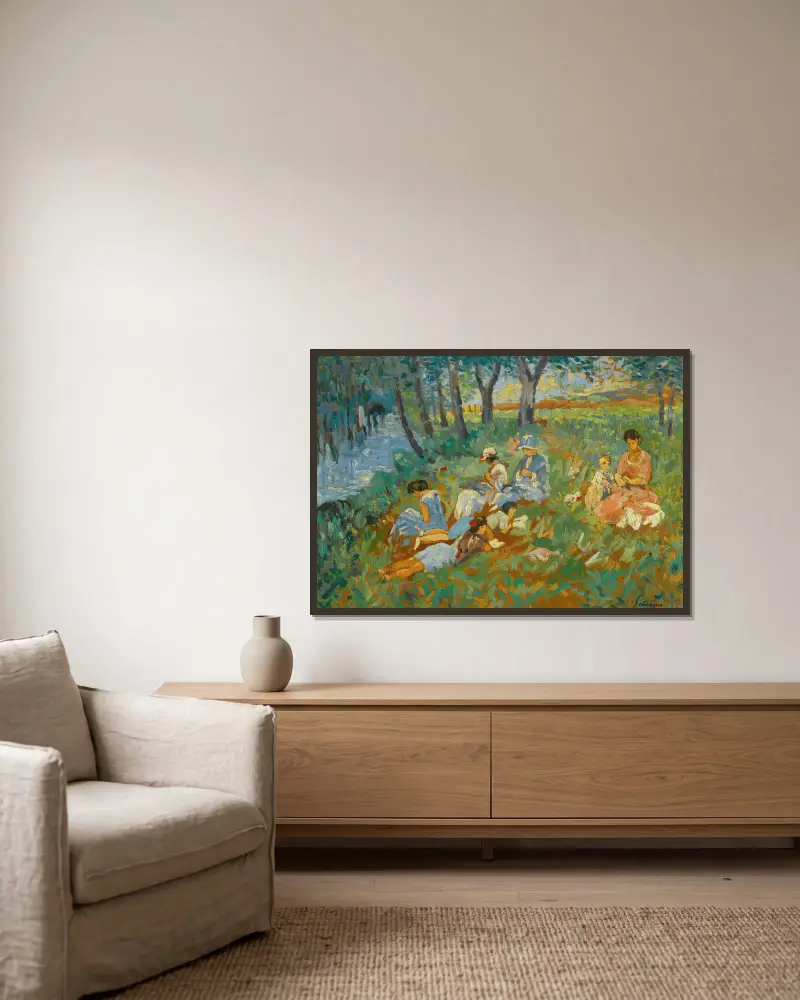 Les Andelys, La Famille Lebasque Au Bord De L’eau av Henri Lebasque inramad på en vägg