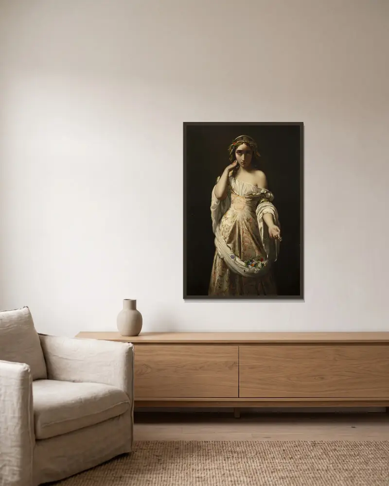 Ophelia av Henri Lehmann inramad på en vägg