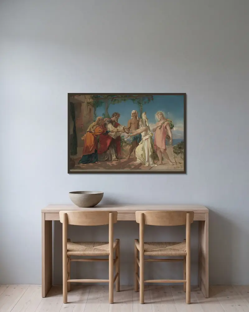 Tobias för sin brud Sara till sin fars, Tobits, hus av Henri Lehmann inramad på en vägg