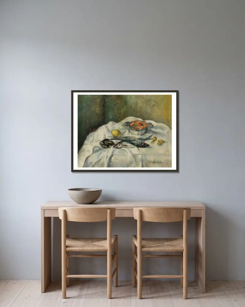Heringe und Garnelen von Henri Manguin gerahmt an einer Wand