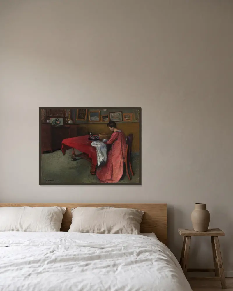 La robe de chambre rouge av Henri Manguin inramad på en vägg