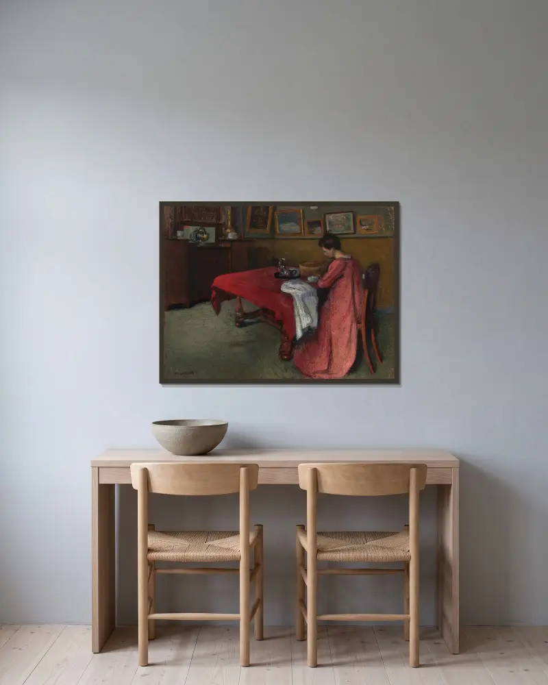 La robe de chambre rouge av Henri Manguin inramad på en vägg