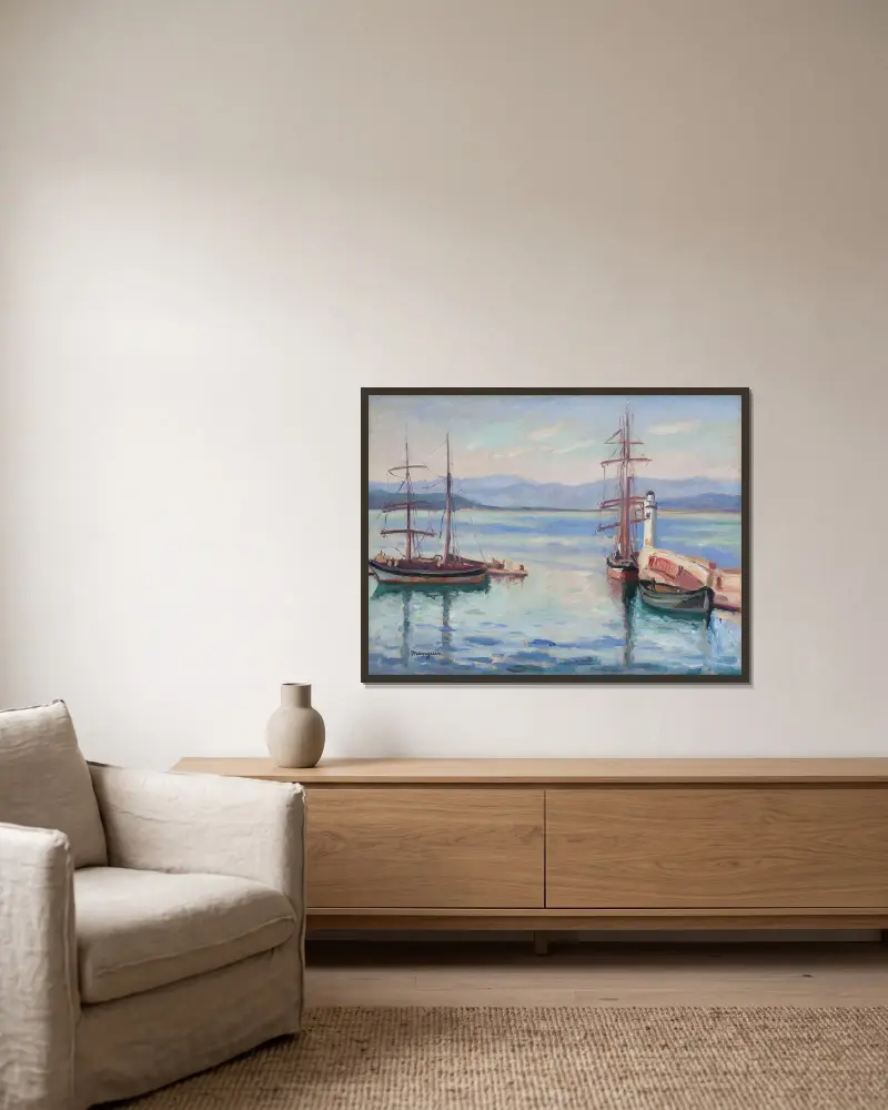 Die Einfahrt zum Hafen von Saint-Tropez von Henri Manguin gerahmt an einer Wand
