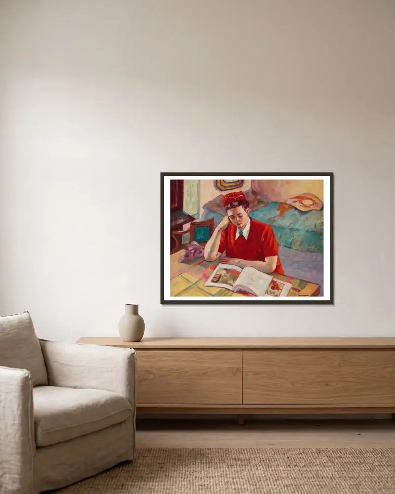 Odette au turban rouge av Henri Manguin inramad på en vägg