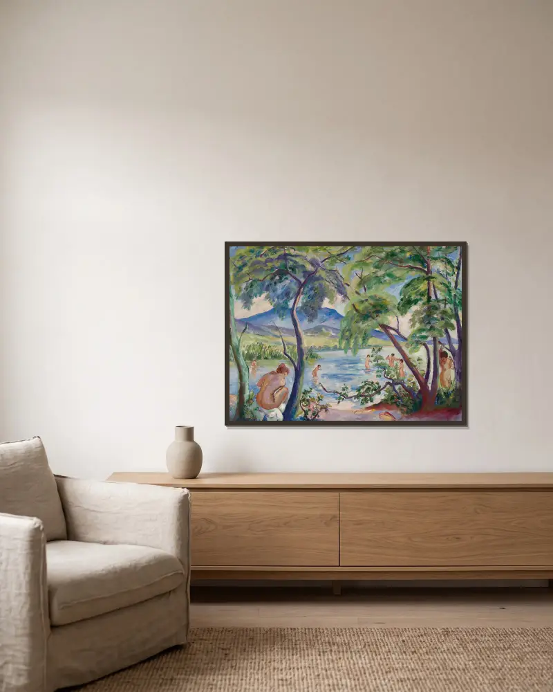Krajobraz z kąpiącymi się, Colombier, Henri Manguin w ramie na ścianie