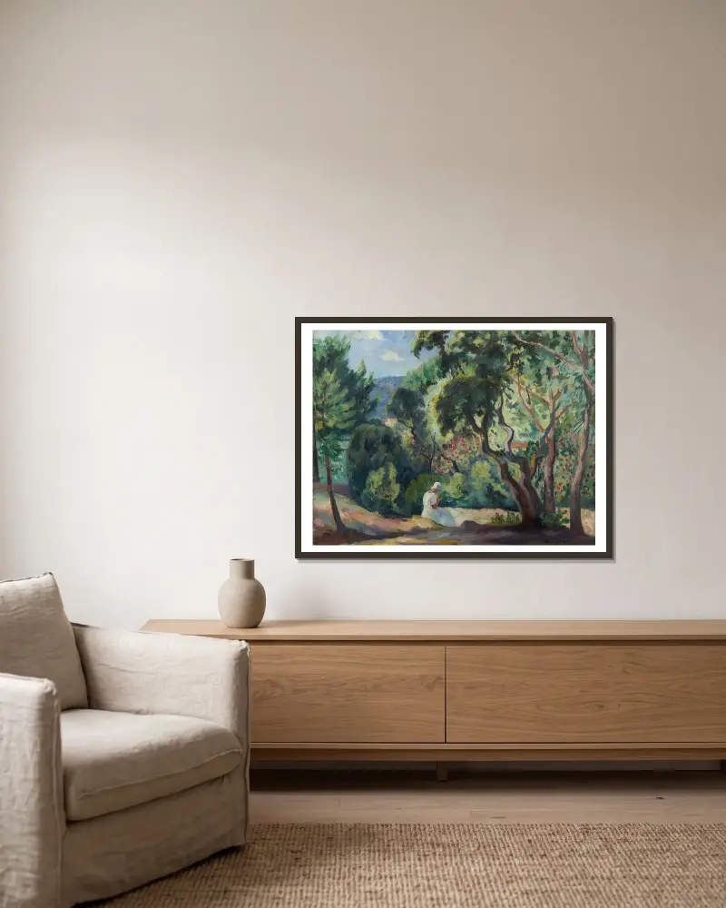 Skogsglänta vid La Moutte, Saint-Tropez av Henri Manguin inramad på en vägg