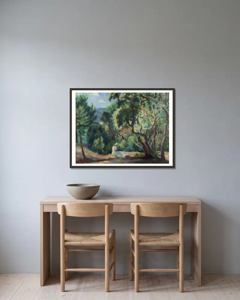 Skogsglänta vid La Moutte, Saint-Tropez av Henri Manguin inramad på en vägg