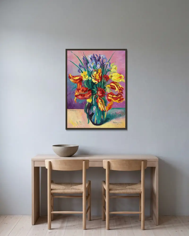 Tulipes Perroquet av Henri Manguin inramad på en vägg