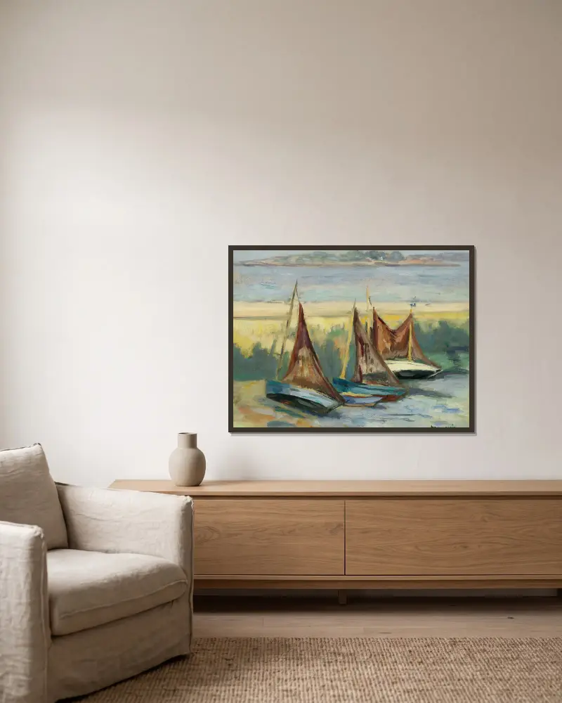 Segelboote bei Niedrigwasser von Henri Manguin gerahmt an einer Wand