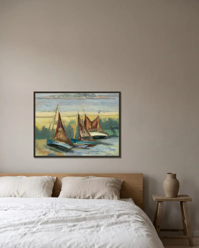 Segelboote bei Niedrigwasser von Henri Manguin gerahmt an einer Wand