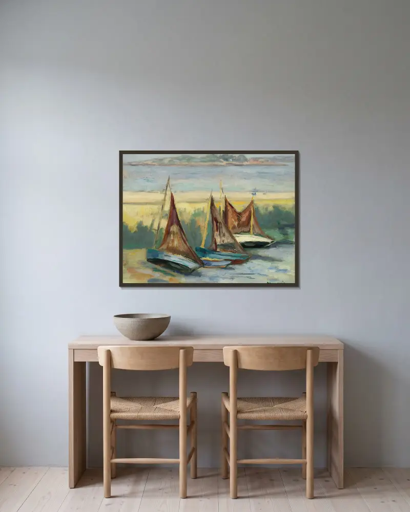 Segelboote bei Niedrigwasser von Henri Manguin gerahmt an einer Wand