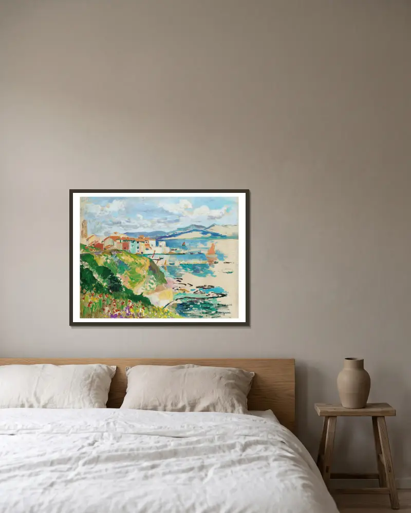 Blick auf La Ponche, Saint-Tropez von Henri Manguin gerahmt an einer Wand