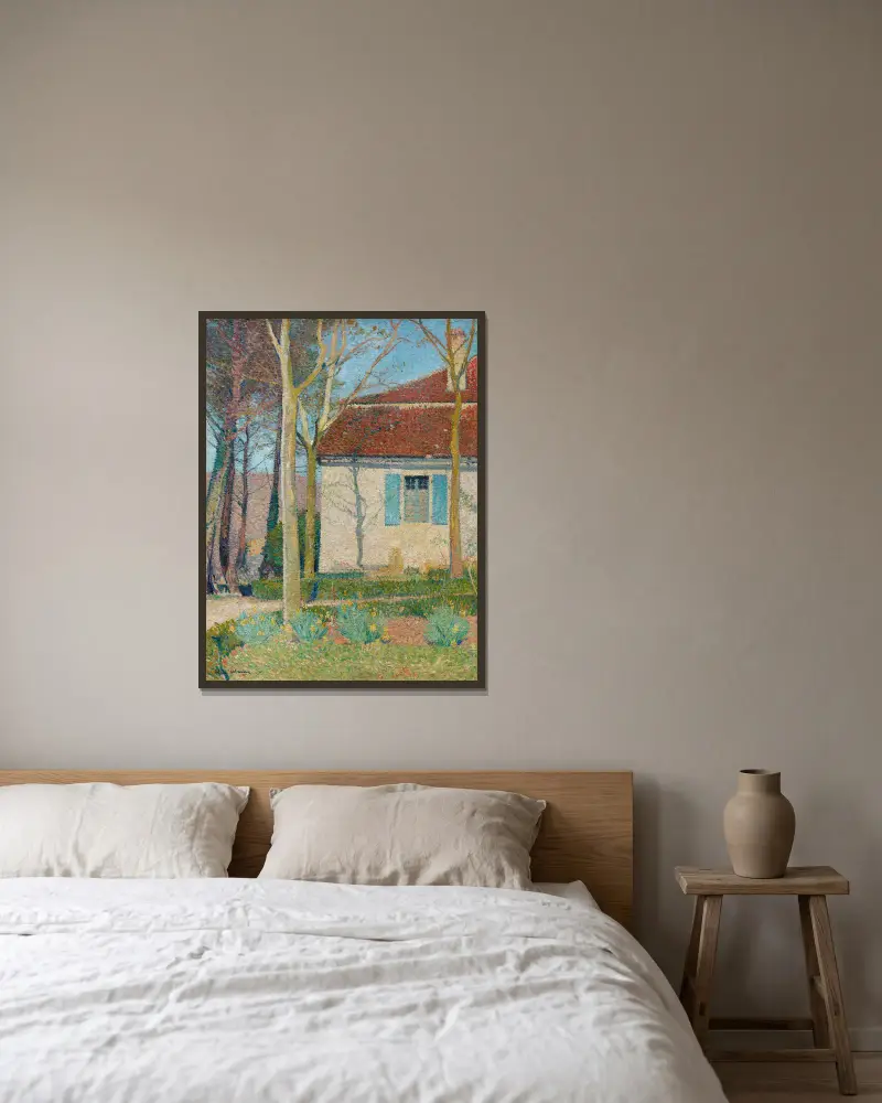 Ecke eines Hauses von Henri Martin gerahmt an einer Wand