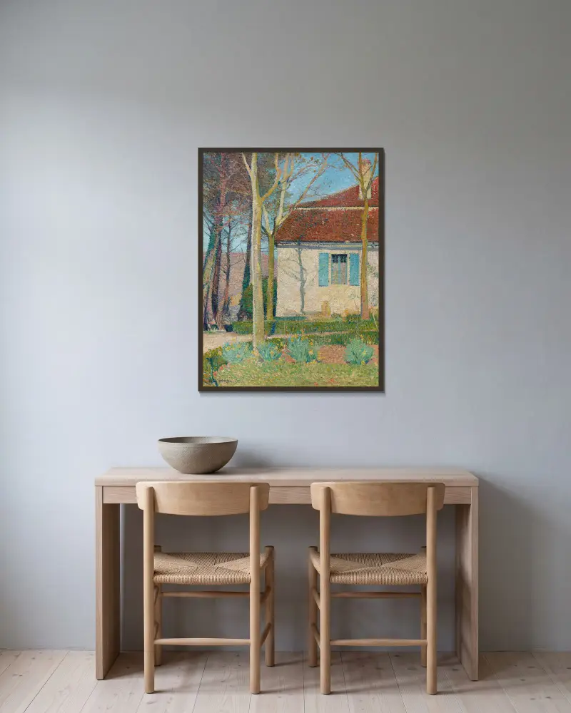 Ecke eines Hauses von Henri Martin gerahmt an einer Wand