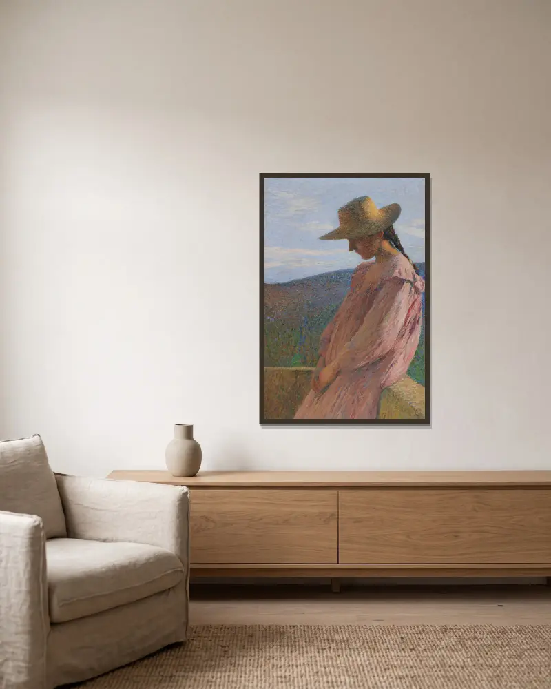 Sittande ung flicka av Henri Martin inramad på en vägg