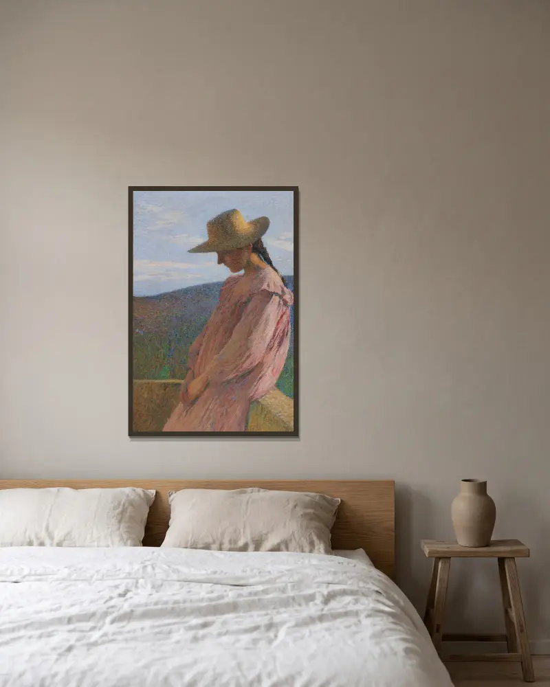 Sittande ung flicka av Henri Martin inramad på en vägg