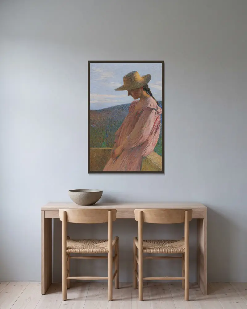 Sittande ung flicka av Henri Martin inramad på en vägg