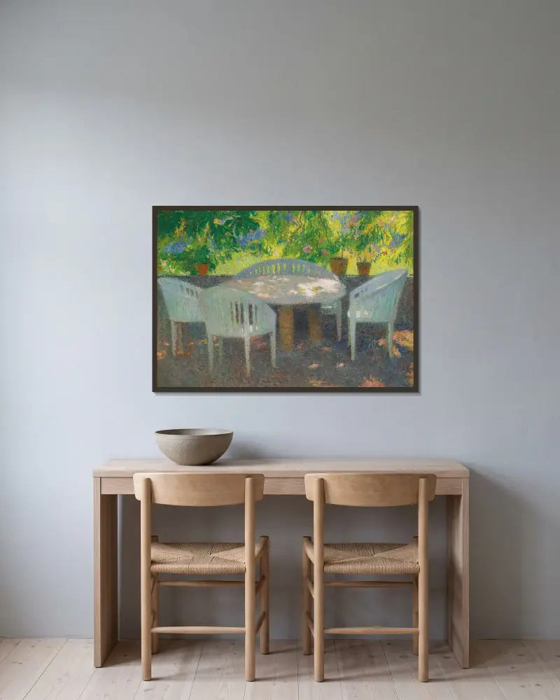 Under den stora kastanjen på Marquayrol av Henri Martin inramad på en vägg